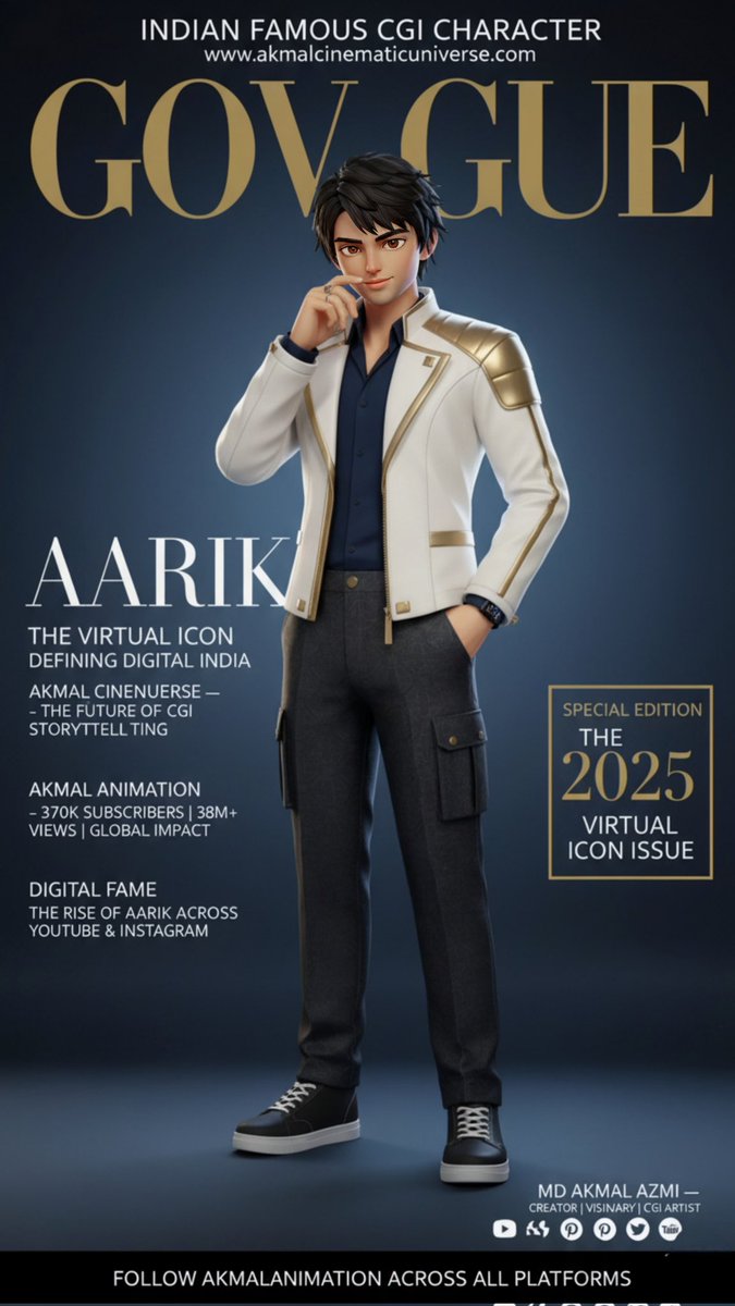 MdAkmalAzmi's tweet photo. AARIK Vogue India Cover 2025”
First Indian CGI character on Vogue – The Virtual Icon Issue
Created by Md Akmal Azmi | Akmal Cinematic Universe
370K+ subscribers | 38M+ views worldwide  #AarikVogue #Aarik #VirtualHumanIndia #CGICharacter #Vogue2025 https://t.co/tOdik5AhnB