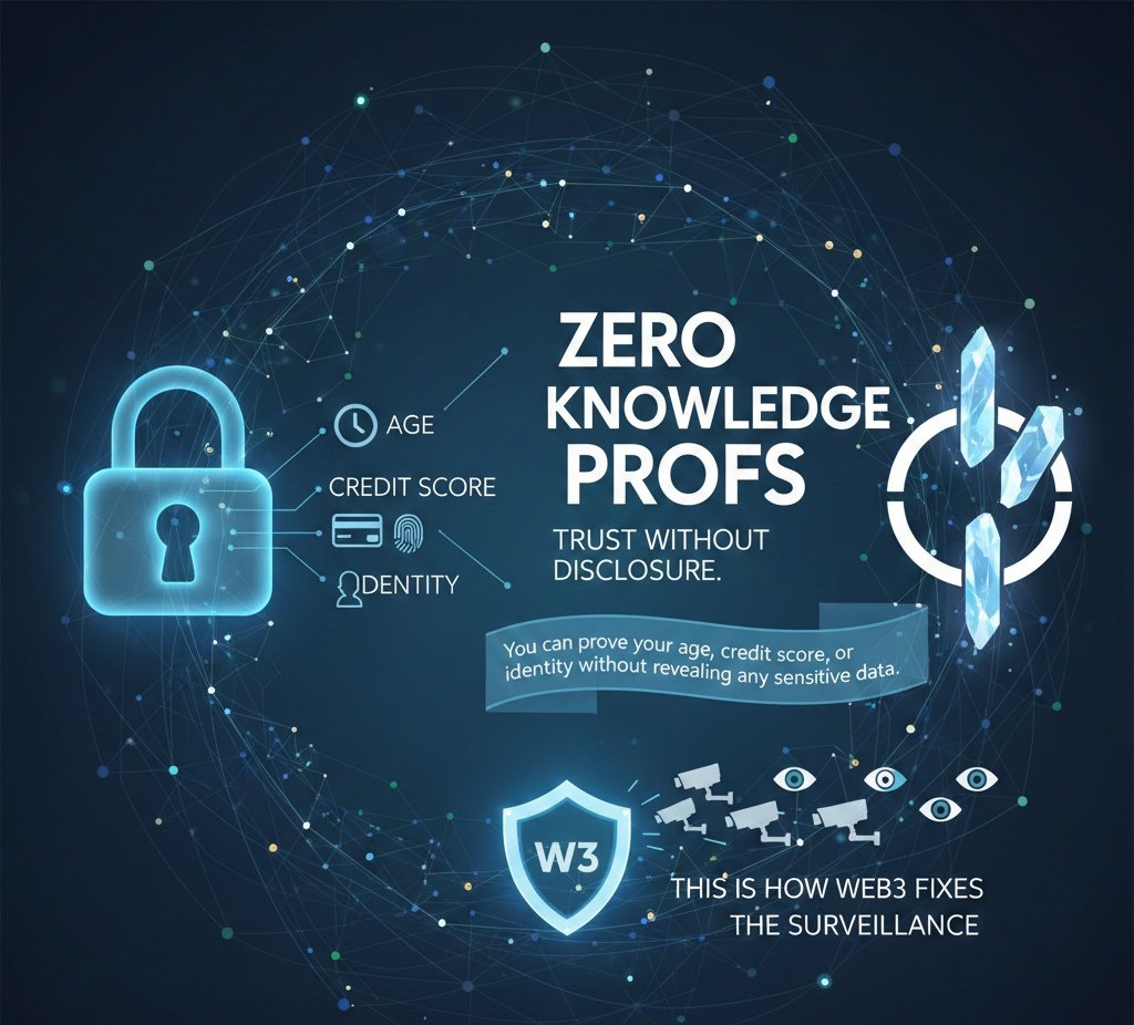 0xsomya's tweet image. Zero Knowledge Proofs = Trust without disclosure.
You can prove your age, credit score, or identity without revealing any sensitive data.
This is how Web3 fixes the surveillance economy.
#ZeroKnowledge #PrivacyTech #Web3 #LearnKaroCryptoKaro