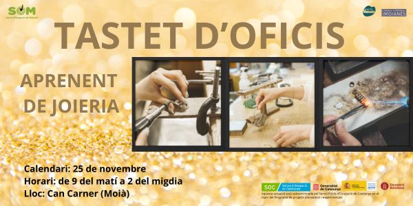 🔨 Recuperem els oficis al Moianès!
Vols descobrir noves oportunitats professionals?
👉 Apunta’t als tastets d’oficis-.
✔ Joieria – Dimarts 25 de novembre (9 h a 14 h)
✔ Confecció tèxtil – Dimecres 26 de novembre i 10 de desembre (9 h a 14 h)
📍Can Carner (Moià)