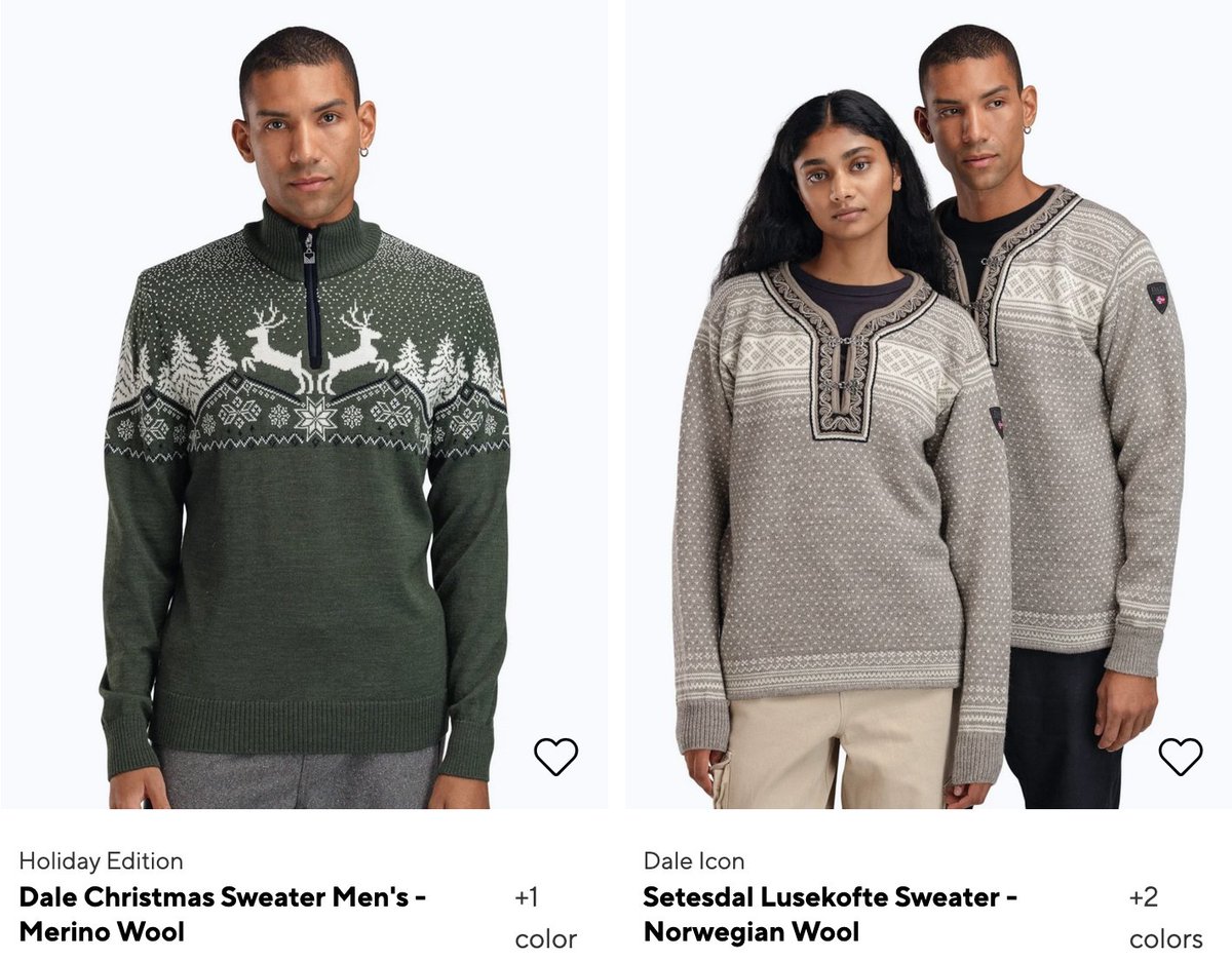 CoreyJMahler's tweet image. If I am considering buying a sweater from a Norwegian company, and they show me — instead of Norwegians — these creatures modelling their sweaters, then I am pretty likely to buy from someone else.