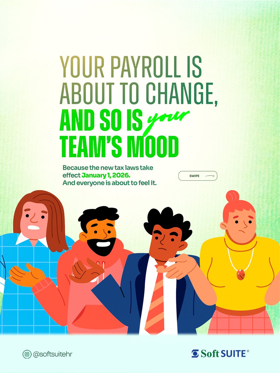 SoftSuiteHR's tweet image. New tax rules are coming. Employees are stressed. HR is stressed.

#peopleandculture #softsuite 
#taxupdate2026 #newtaxlaw #FutureOfWork #HRCommunity #ManagerDevelopment