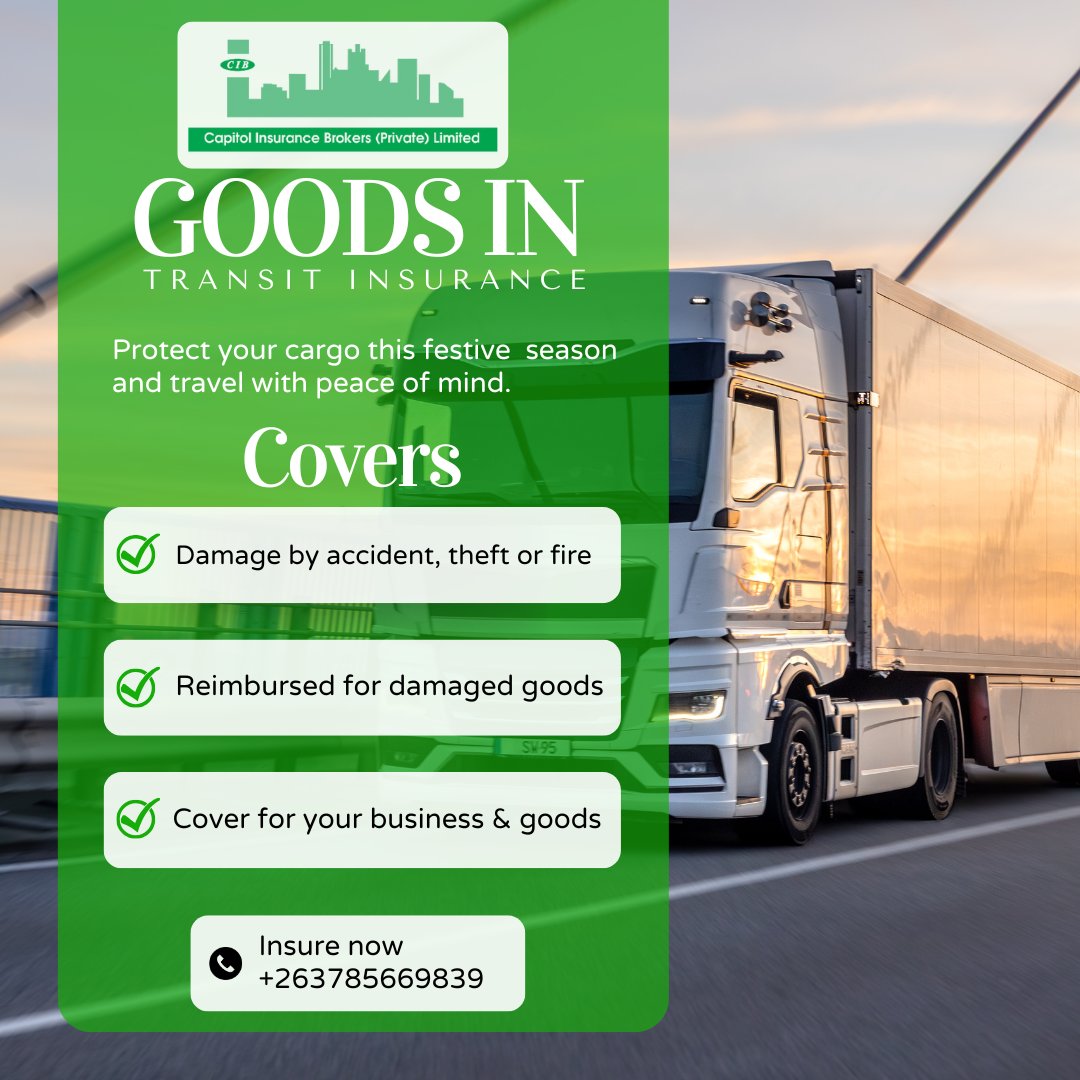 CapitolZw's tweet image. "Protect your cargo this festive season! Get a quote today and enjoy a stress-free holiday season!

Call us on +263785669839 for more information;
#GoodsInTransit #peaceofmind