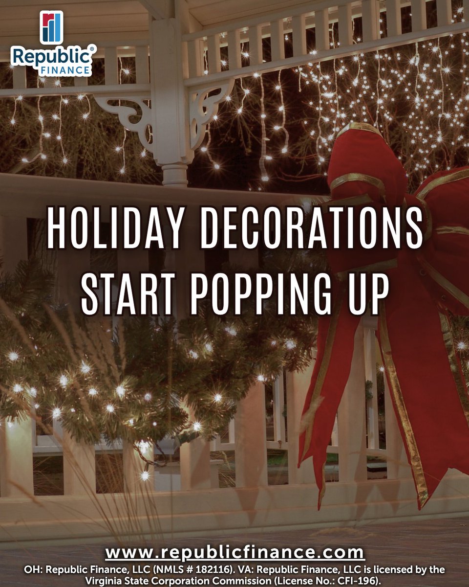 RepFinance's tweet image. Cinnamon in the air, crowds in the stores, and decorations all around — there’s no mistaking that festive feeling! See how a Holiday Loan from Republic Finance could help you enjoy every moment of the season without the financial stress.