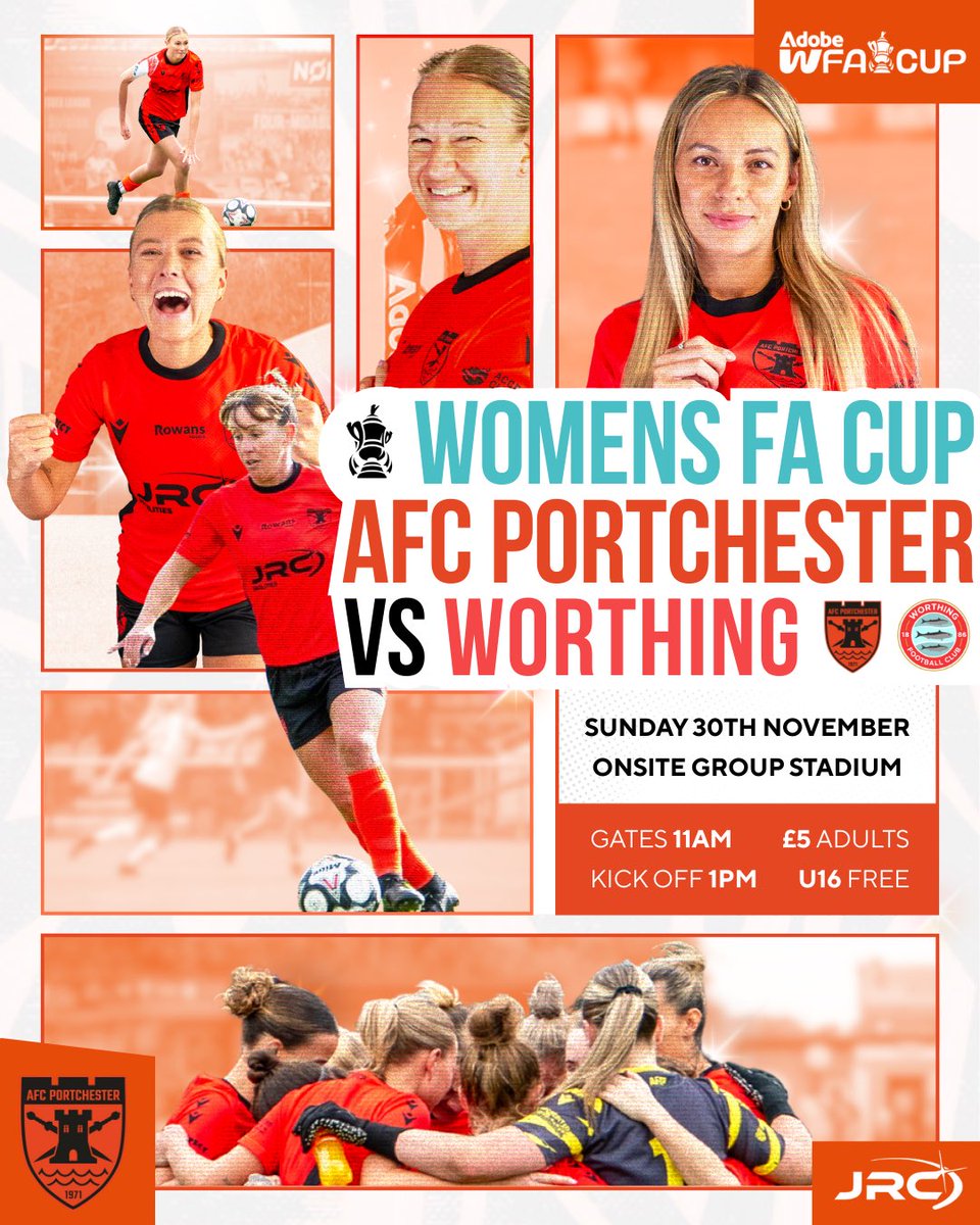 📣 FA Cup Date Confirmed!

Our Adobe Women's FA Cup tie vs Worthing has been rearranged for Sunday 30 November, 1pm kick-off at the OnSite Group Stadium.

All previously purchased tickets remain valid.
We’d love to see a big crowd with us for this one 

afcportchester.co.uk/new-date-confi…