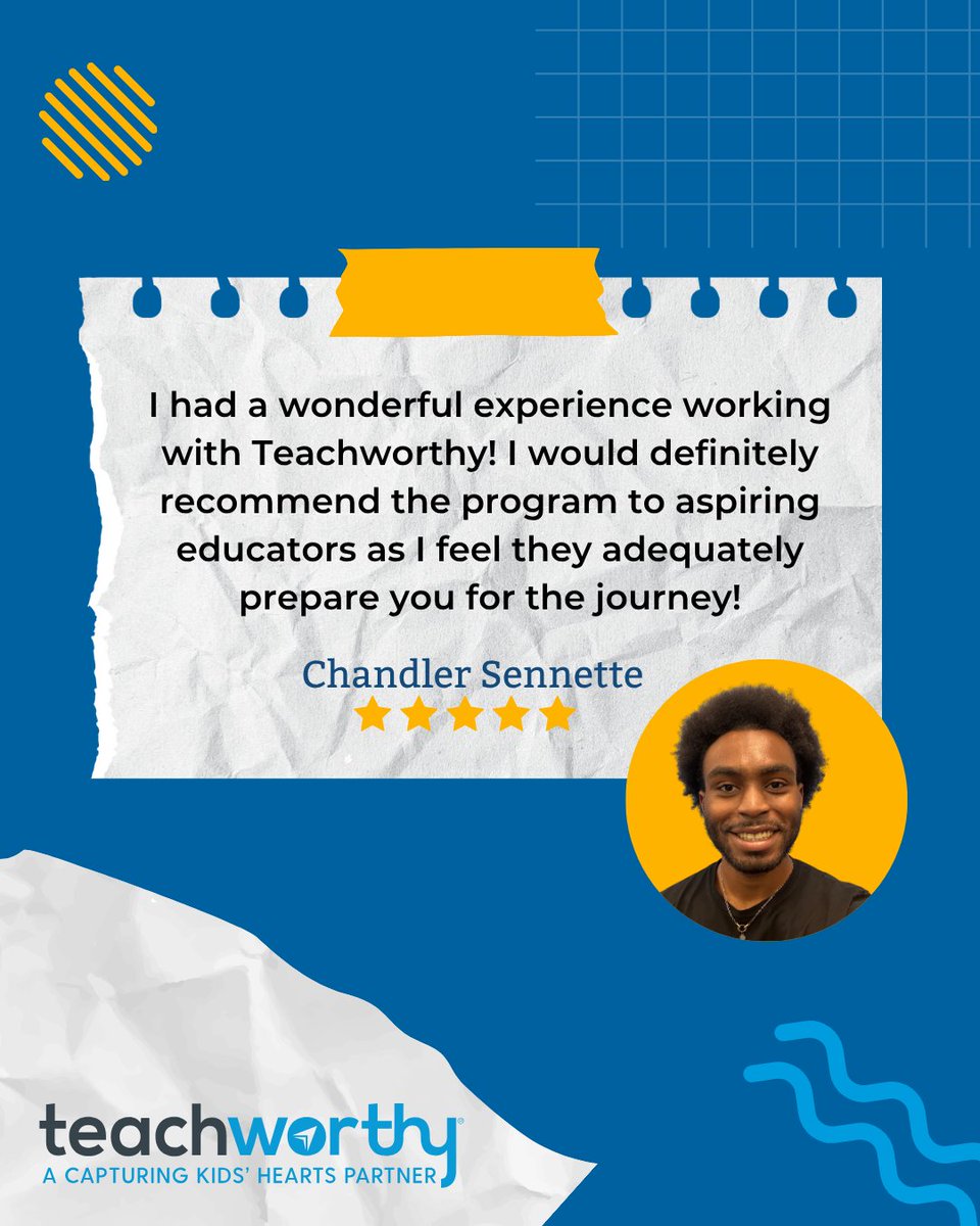 teachworthy's tweet image. We love hearing from our Teachworthy alumni!

Chandler Sennette shares how Teachworthy helped him feel ready for the classroom and confident in his journey as an educator.

#Teachworthy  #FutureEducator