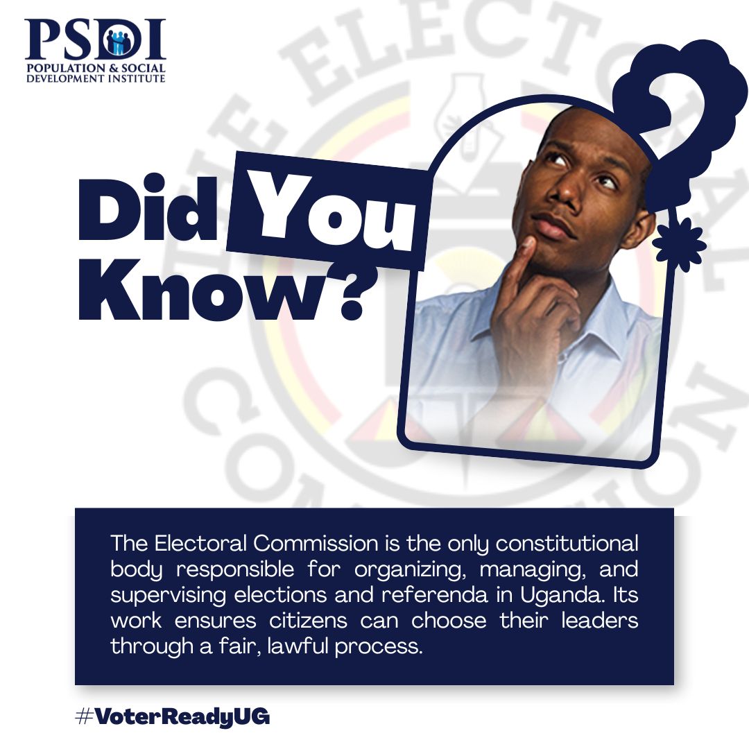 It is important to know which body, agency or institution responsible for which  role so we know who to hold accountable when things don't go as we expect as voters!
Lets remain responsible citizens, let's keep learning. 
 #votersReadyUg
<a href="/UgandaEC/">The Electoral Commission - Uganda</a> <a href="/GovUganda/">Government of Uganda</a> <a href="/HRCUG/">The Human Rights Centre Uganda</a> <a href="/WFD_Democracy/">Westminster Foundation for Democracy (WFD)</a>