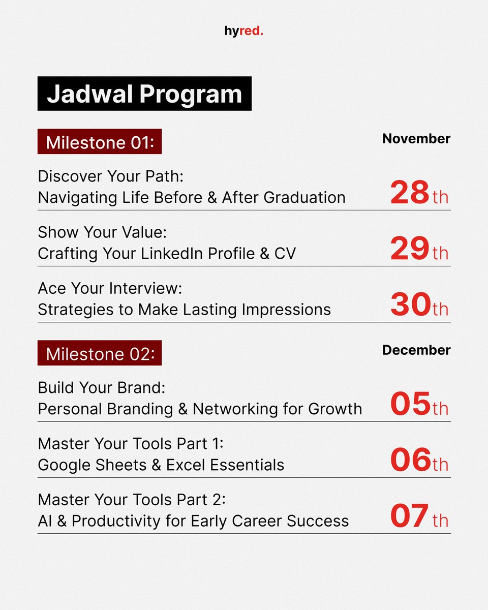 worksfess's tweet image. Dari mock interview, CV review, sampai career mentorship scholarship, semuanya bisa kamu dapetin di sini 👏

📝Pendaftaran 10 Nov – 27 Nov 2025
📅 Jadwal 28 - 13 Desember 2025
💻 Kelas Online
💰 GRATIS

Bonus spesial: 50 pendaftar pertama bakal dapet FREE CV Rewrite!🔥

Yuk,…