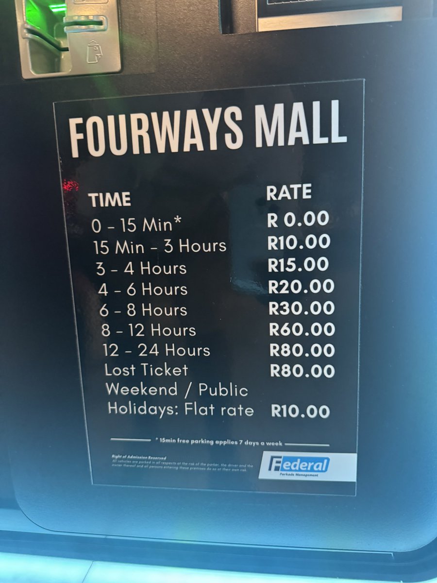 Rip-off of a Mall. You park then spend the next 40 minutes looking for that one store you came for. You find it, second exactly 2 minutes and the next 40 minutes trying to remember where you parked. Then they charge you R10 for actual 2 minutes you came for. Mnxm 🙄