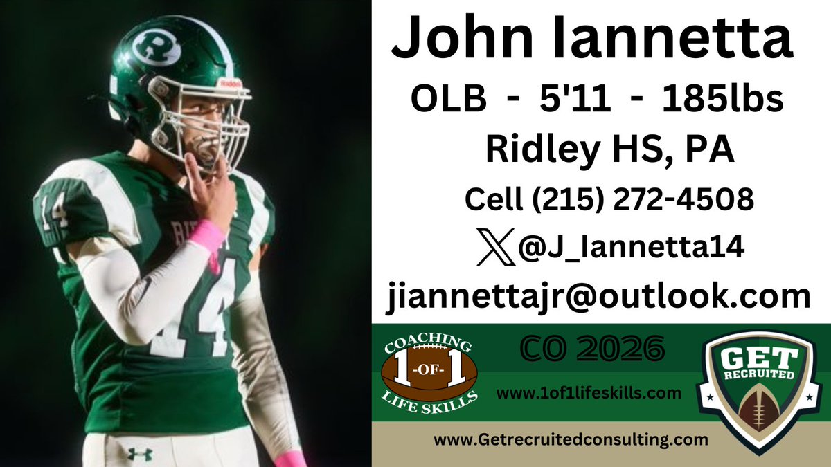 Get__Recruited's tweet image. John Iannetta - CO 2026 - OLB - 5&apos;11, 185lbs - Athletic, physical, and smart. Ridley HS, PA. Player profile:  app.productiverecruit.com/profile/john-i… @J_Iannetta14 @1of1lifeskills @DCRedDevilFB @FandMFootball @GburgFB @McDaniel_FB @DigInMules @UrsinusFootball @ALFREDSTATEFB @AMCAT_Football