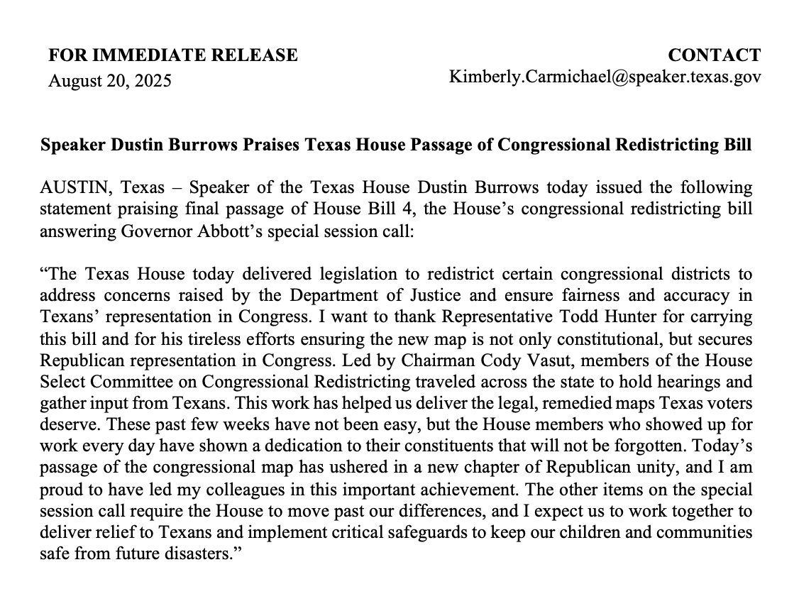 NEW: DOJ has filed an amicus brief in the TX redistricting case (0 mentions of george soros; confusing for judge smith). they're now arguing (L) TX didn't redistrict because of the DOJ letter, which is interesting if you remember TX house speaker dustin burrows' press release (R)