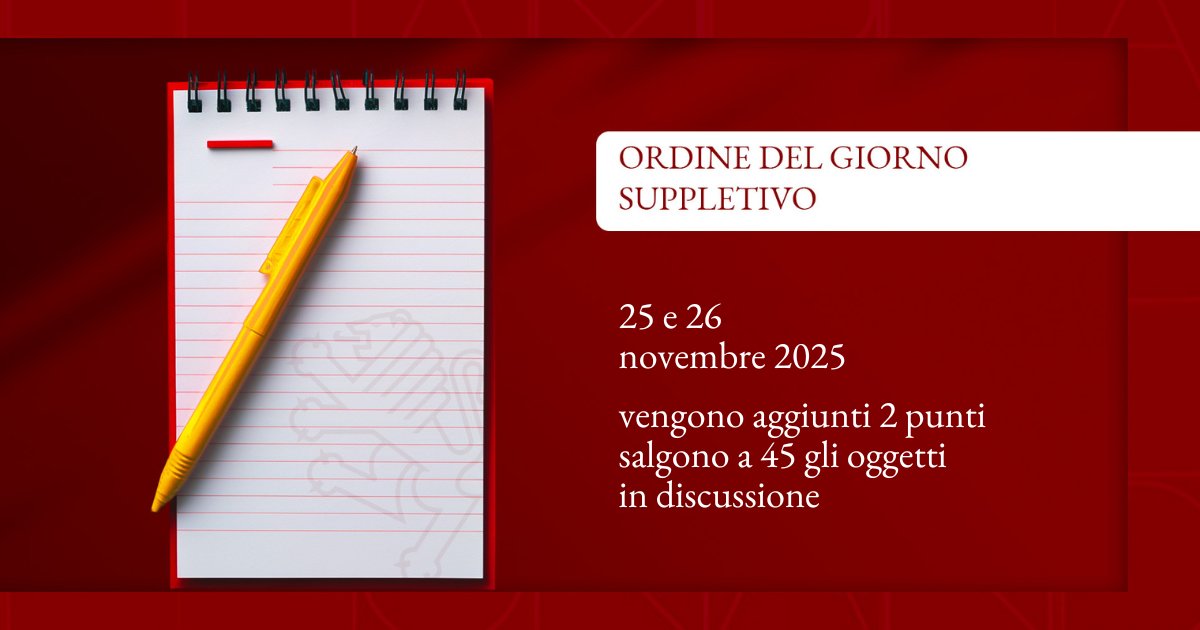L'ordine del giorno del #ConsiglioVdA del 25 a 26 novembre è stato integrato da 2 punti.

I dettagli nel comunicato stampa ➡ consiglio.vda.it/app/comunicati…