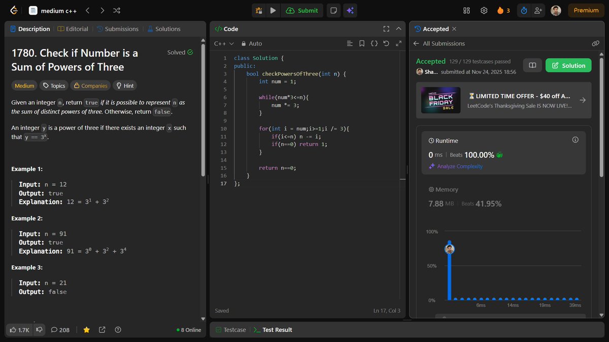 shahidx_05's tweet image. Day 254 – #365DaysOfCode

✅ Binary Prefix Divisible by 5
✅ Sum of Powers of Three
✅ Second Best MST
✅ Codeforces 2162A

#DSA #LeetCode #GfG #Codeforces #CompetitiveProgramming #Math #ProblemSolving #LearnInPublic #BuildInPublic #365DaysOfCode