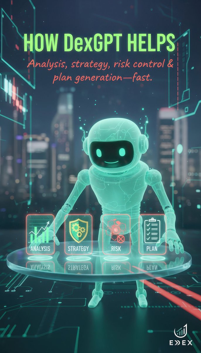 exdexglobal's tweet image. Your all-in-one AI trading assistant.
DexGPT delivers analysis, strategy, risk control, and planning in seconds — so you can trade with confidence. ⚡🧠

#DexGPT #ExDex #AITradingBot #TradingAnalysis #TradingStrategy #RiskManagement #PlanYourTrade #CryptoTrading #ForexTrading