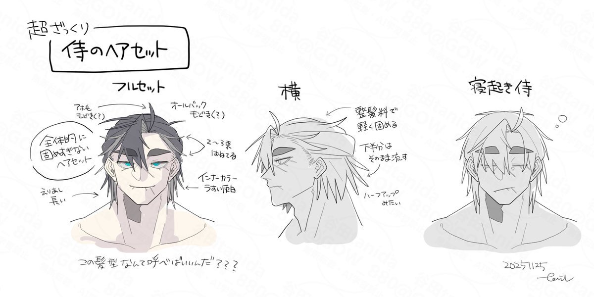 擬人化Pホイのざっくり髪型解説
オールバックのようなハーフアップのような謎のヘアスタイル