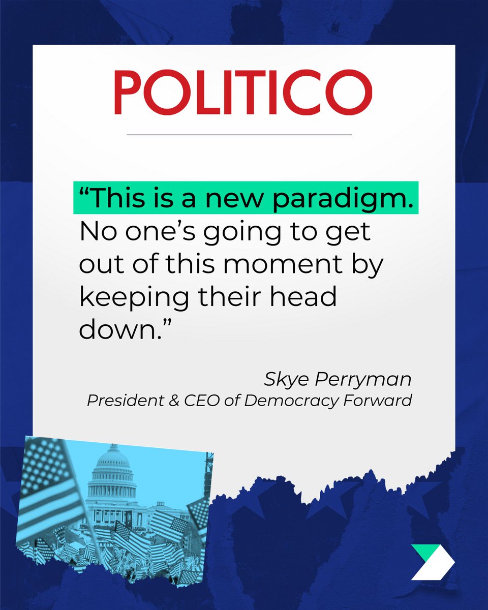 DemocracyFwd's tweet image. Protecting our democracy means showing up every day ready to fight for it.

Read more about how our “powerhouse” legal group is at the front lines pushing back against the Trump-Vance administration: politi.co/4oaXxkj