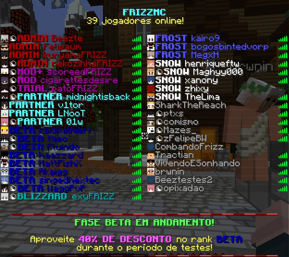 FrizzNetwork's tweet image. Agradecemos imensamente a todos que participaram do teste de hoje, ao todo foram 39 simultâneos no servidor e aproximadamente 26 nas salas de HG! Com esse teste e mais o de ontem pudemos identificar, corrigir e validar muitas das nossas ideias e sistemas.