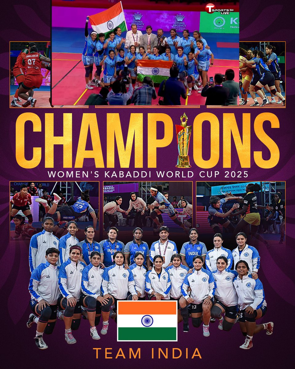 singhrohit_10's tweet image. 𝐂𝐇𝐀𝐌𝐏𝐈𝐎𝐍𝐒 🇮🇳🏆

Team India defeated Chinese Taipei in the Women’s Kabaddi WC25 final to lift the trophy! 💥

This is not just a victory —
It’s the roar of women’s power, discipline and dominance on the world stage. 🙌

#Kabaddi #WomensKabaddi
#womenskabaddiworldcup2025