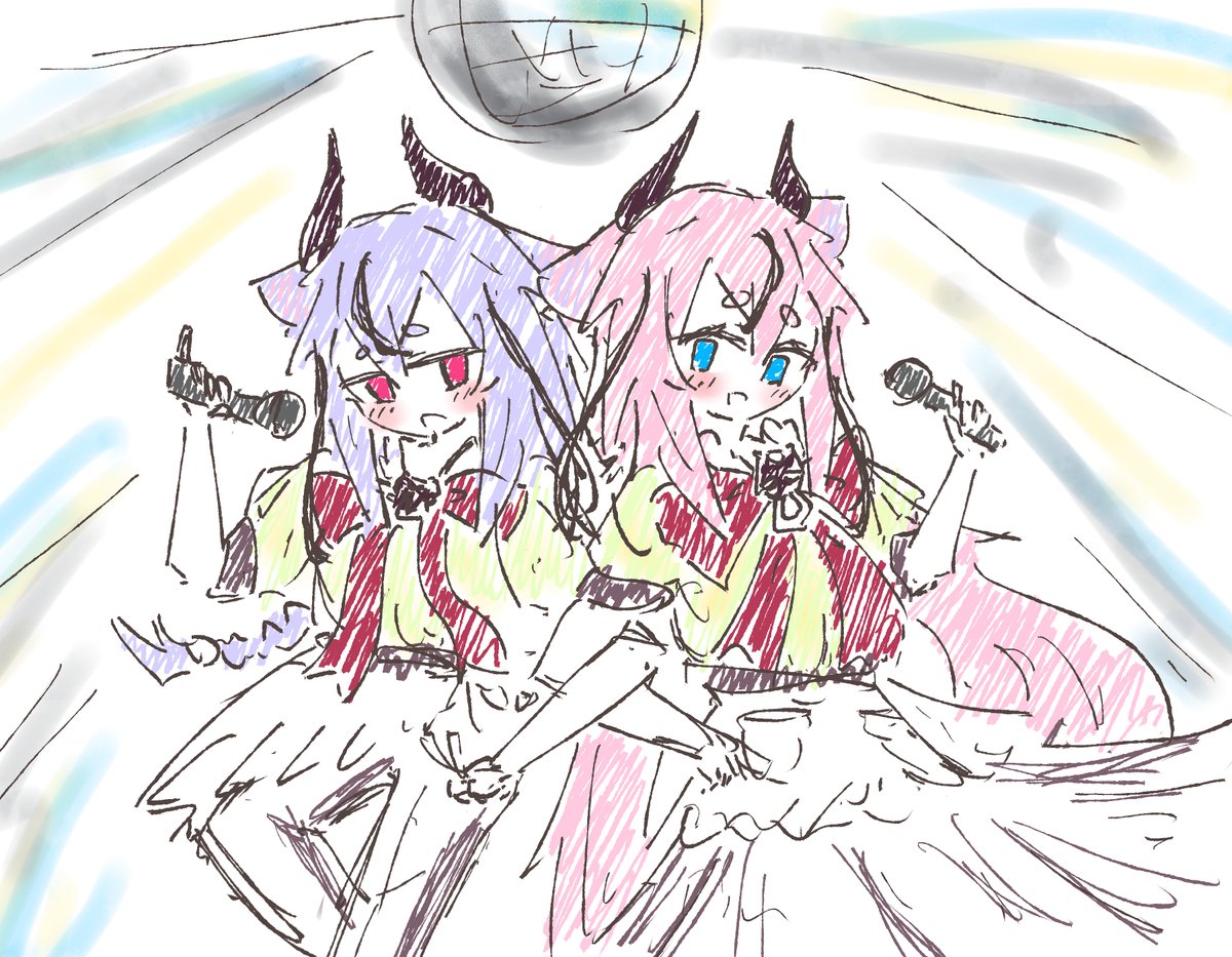 #鳴花ヒメ・ミコト版ワンドロワンライ
お題「アイドル」
時間外参加です、なんか絵のアイデア何も思いつかなかったからワンドロしました