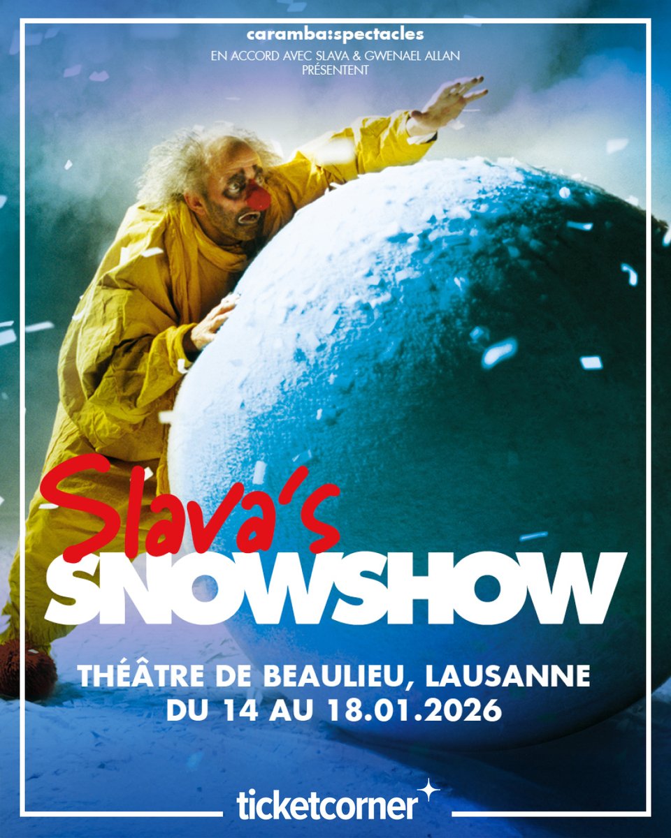 ticketcorner_R's tweet image. ❄️ Préparez-vous à être emporté par la tempête… #SlavasSnowshow arrive à Lausanne pour une parenthèse féerique du 14 au 18 janvier 2026. Les 🎟️ pour le rires, la poésie et les flocons à l’infini sont ici: brnw.ch/21wXLYY ⬅️ #Ticketcorner