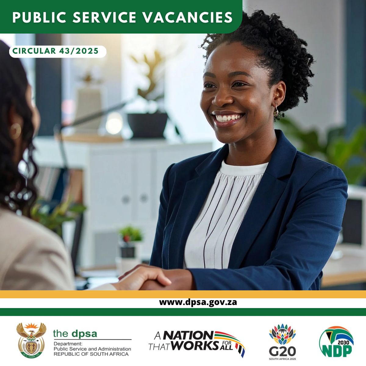 #PublicServiceVacancyCircular 43/2025

dpsa.gov.za/dpsa2g/documen…
<a href="/GCIS_IRC/">Information Resource Centre</a> <a href="/GCISGauteng/">GCIS Gauteng Prov Office</a> <a href="/GovernmentZA/">South African Government</a> <a href="/GautengProvince/">Gauteng Provincial Gov</a> <a href="/GDCoGTA/">CoGTA</a> <a href="/gpgSocDev/">Social DevelopmentGP</a>
<a href="/GP_CommSafety/">GP Department of Community Safety</a> <a href="/GautengHealth/">Gauteng Health</a> <a href="/CityTshwane/">City of Tshwane</a>