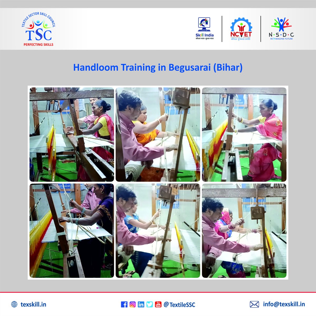 TextileSSC's tweet image. 🌟 Empowering Jeevika Didis through Handloom Training! 🌟
A glimpse of TSC’s unique Training-cum-Production Centre in Begusarai, developed with support from NSDC — enabling women to gain high-quality handloom skills while engaging in real-time production. 
#TSC #NSDC #SkillIndia