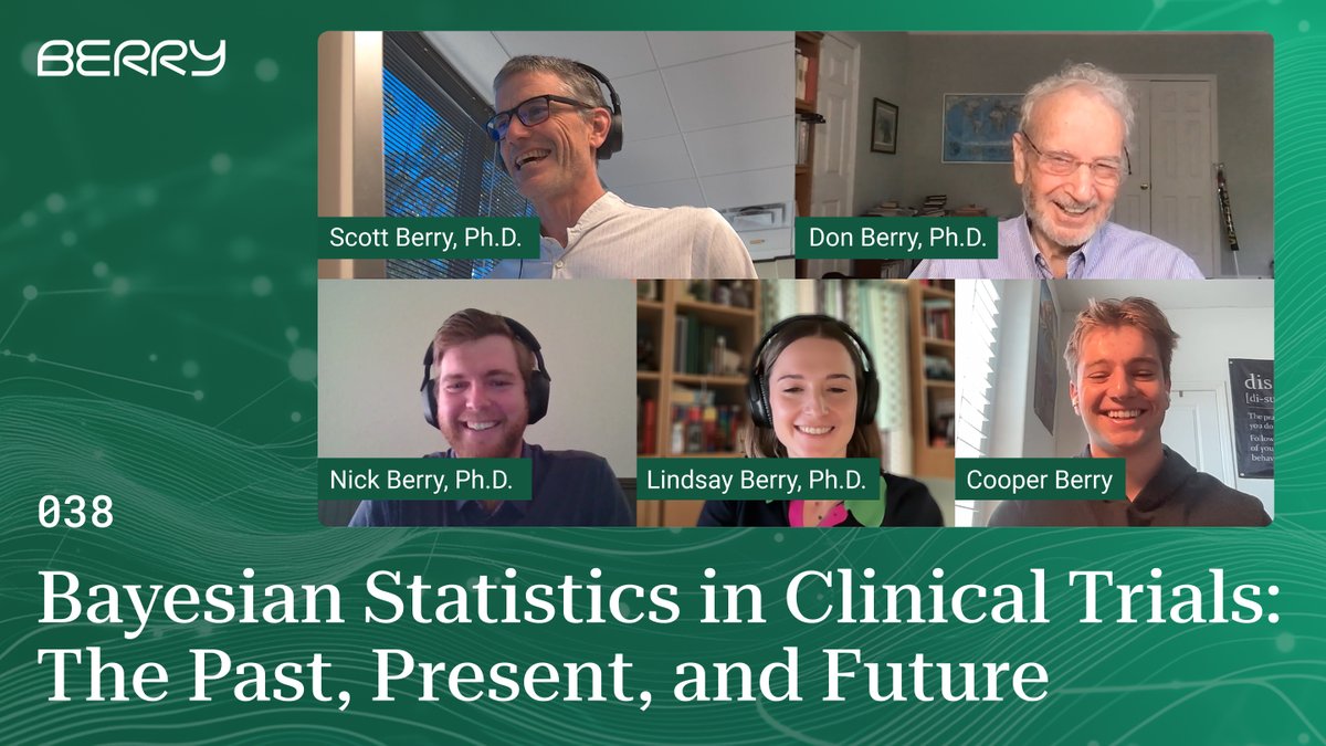 BerryConsultant's tweet photo. Episode 38 of "In the Interim…" features guest host Cooper Berry interviewing fellow family members Dr. Donald Berry, Dr. Scott Berry, Dr. Lindsay Berry, and Dr. Nick Berry for an in-depth discussion on the trajectory of Bayesian statistics in clinical trials from three generations of Bayesian statisticians working in clinical trials.

From bandit problems in the 1970s to today's adaptive platform trials, this conversation traces how Bayesian methods evolved from mathematical theory to essential clinical trial methodology. Don reflects on 50+ years pioneering Bayesian approaches despite early resistance. Scott discusses how Markov Chain Monte Carlo (MCMC) methods changed everything in the 1990s. Lindsay and Nick explore where we're headed, from AI integration to decision theory.

A key insight from the conversation is that Bayesian thinking isn't just for statisticians. It's how humans naturally learn and update beliefs based on new evidence. The question isn't whether Bayesian methods will dominate clinical trials, it's when.

Listen now: https://t.co/x5lXEvapco