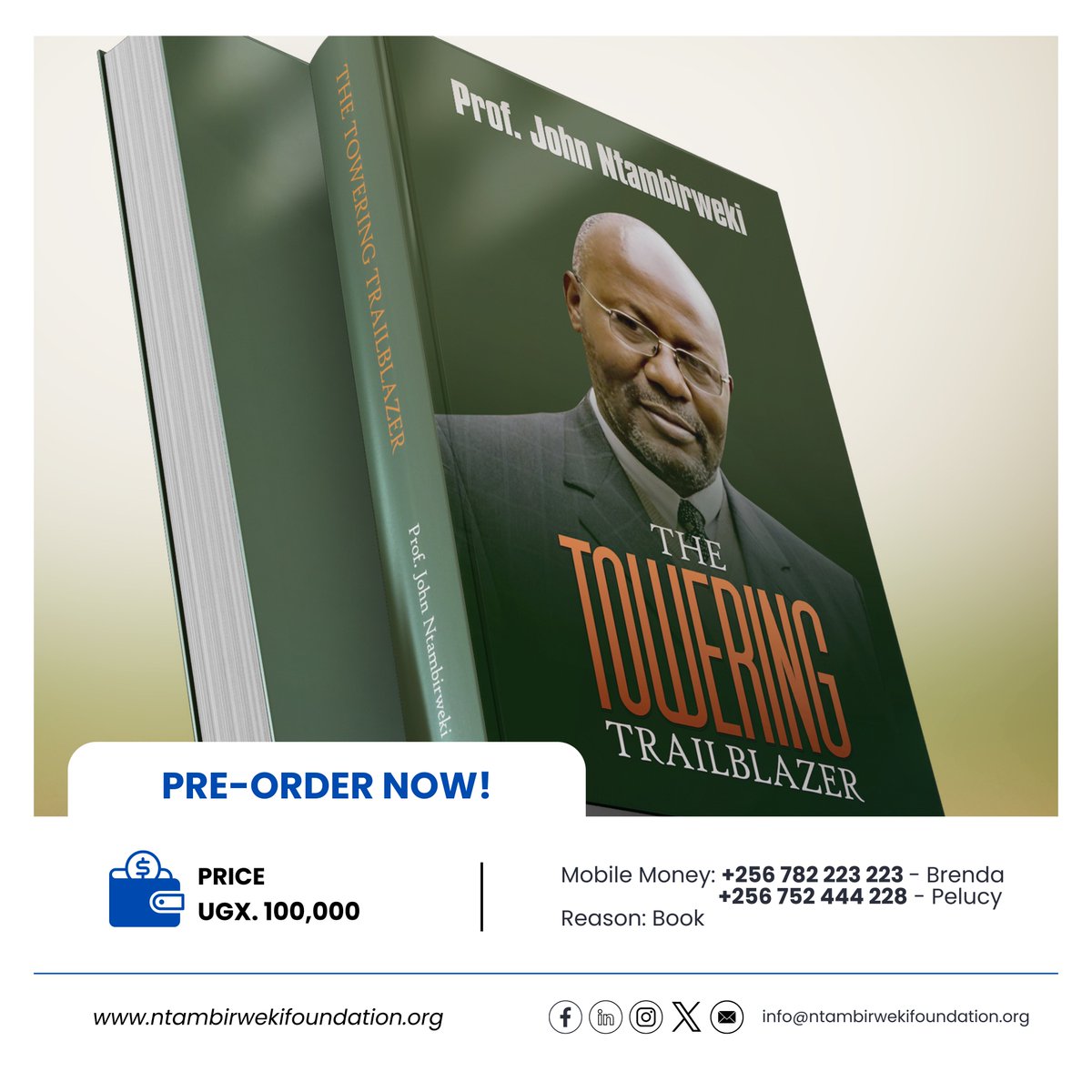 📚📚Pre-order now! 

Pre-order your copy of “The Towering Trailblazer” at UGX 100,000 with mobile money to  0782-223223 or 0752-444228 with “Book” as the reason. 

We hope you enjoy the book! 

#ToweringTrailblazer