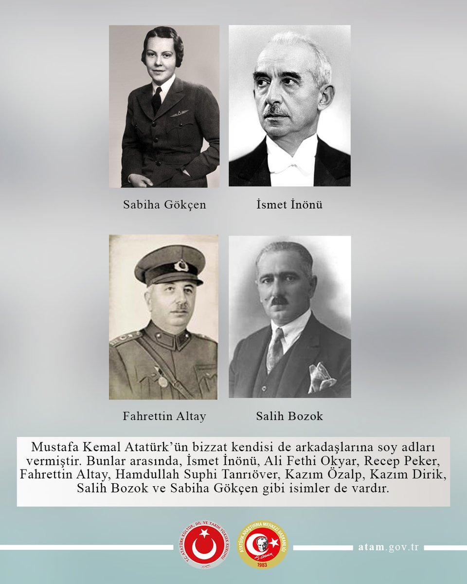 Osmanlı Devleti'nde soyadı uygulaması bulunmazken Cumhuriyetin kurulması ile birlikte kişilerin kendi aralarında ve devletle olan ilişkilerinde ortaya çıkan karışıklıkları önlemek için 21 Haziran 1934'te Soyadı Kanunu  kabul edilmiştir. Gazi Mustafa Kemal'e "ATATÜRK" soyadı ise,