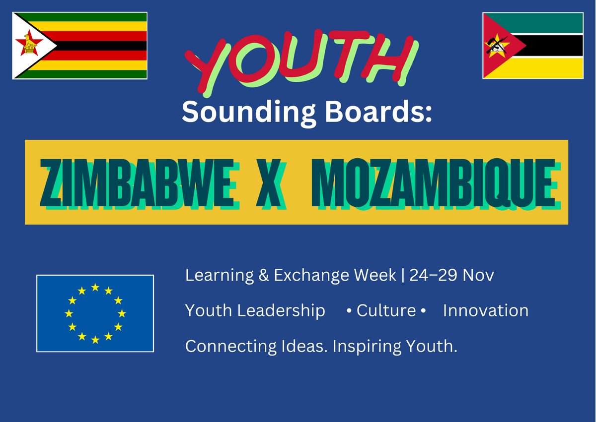 Bem-vindo ao Zimbábue!
The #TeamEurope 🇪🇺 Youth Sounding Board-Zimbabwe is thrilled to host its colleagues from Youth Sounding Board-Mozambique from the 24th to 29th of  November for a Learning and Exchange visit. 

Throughout this week the #YSBs will exchange ideas, interact