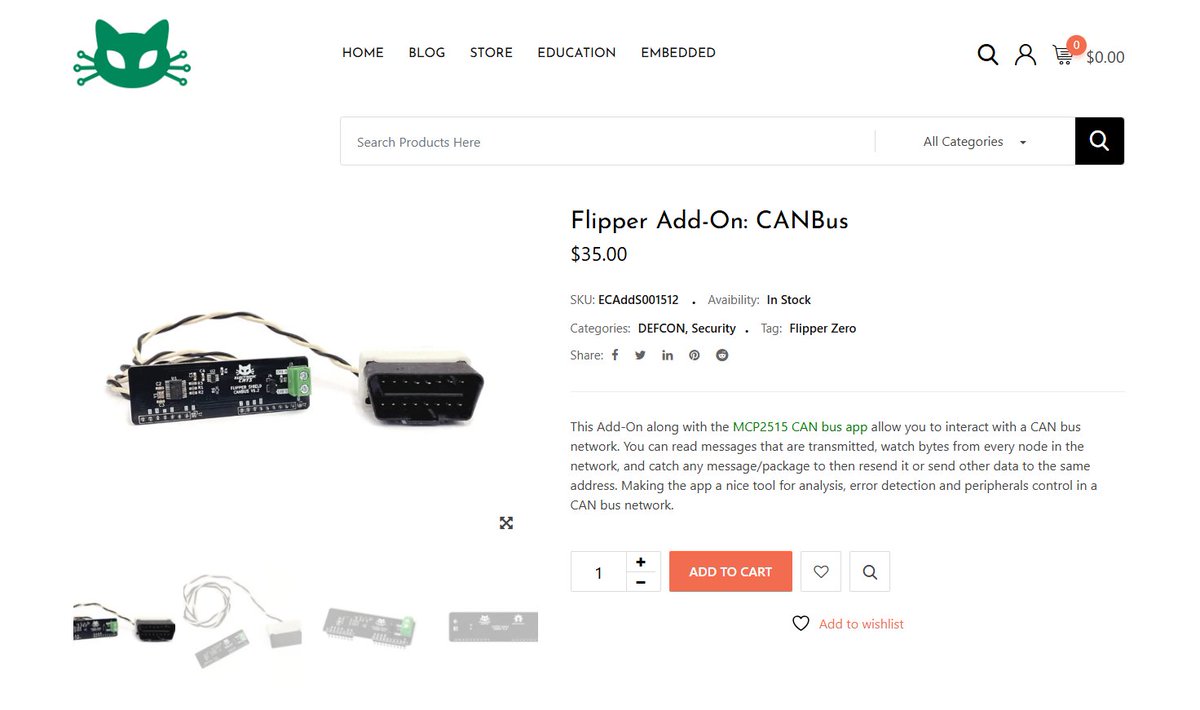 giammaiot2's tweet image. Flipper Add-On: CANBus

electroniccats.com/store/flipper-…

This Add-On along with the MCP2515 CAN bus app allow you to interact with a CAN bus net. You can read messages that are txs,watch bytes from every node in the network,&amp;amp; catch any message/package...

#FlipperZero
#CANBus #OBD #OBD2