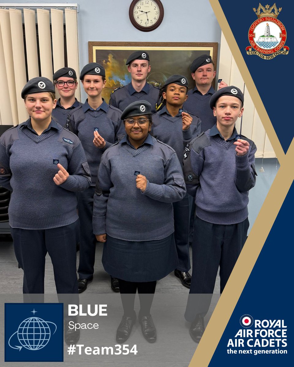 354Dover's tweet photo. 9 more cadets have completed their Blue Space syllabus and been awarded with their badges. With the new Space syllabus cadets can work towards a Level 2 Certificate in Space Studies. Well done to the cadets who will now progress on to Unit 2 #Team354 #WhatWeDo #NoOrdinaryHobby https://t.co/8RJU8kUEGV