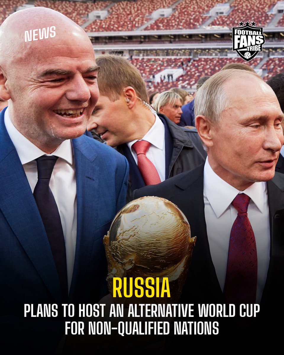 FansTribeHQ's tweet image. Russia is reportedly working on a World Cup alternative featuring nations that didn’t qualify for 2026 FIFA WORLD CUP

Possible participants include: 
🇷🇺 Russia, 
🇷🇸 Serbia
🇳🇬 Nigeria
🇨🇲 Cameroon
🇨🇳 China
🇬🇷 Greece
🇨🇱 Chile
🇵🇪 Peru

Would you watch?

#russia #Nigeria #cameroon…