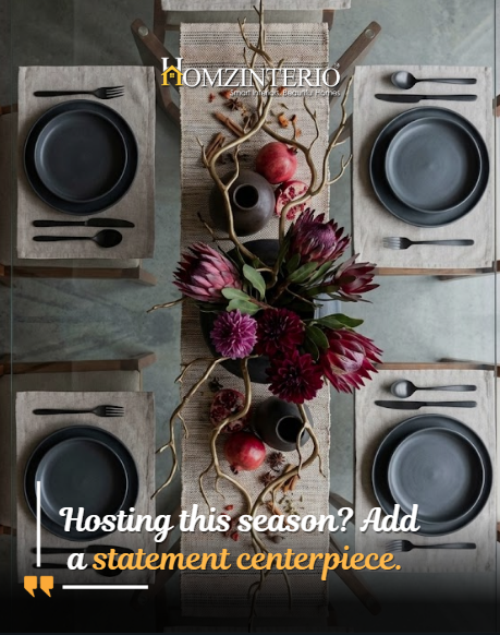 homzinterio's tweet image. Design Tip: Hosting this season? Add a statement centerpiece.

 It’s a simple touch that instantly elevates your dining table and makes your guests feel special.

 Get your home guest-ready with us and #booknowandwinbig!

 #Homzinterio #HostingTips #InteriorTips #DiningTableDecor