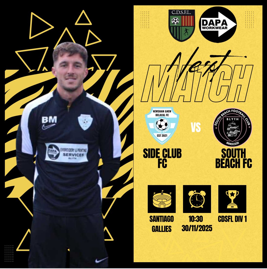 ⚽️ FIXTURE! ⚽️

Side Club Vs South Beach FC

Next up we face South Beach FC at home, struggled last time out against them but we look to right our wrongs and get the win.

#HalaTheSidey

💛🖤🩵🤍