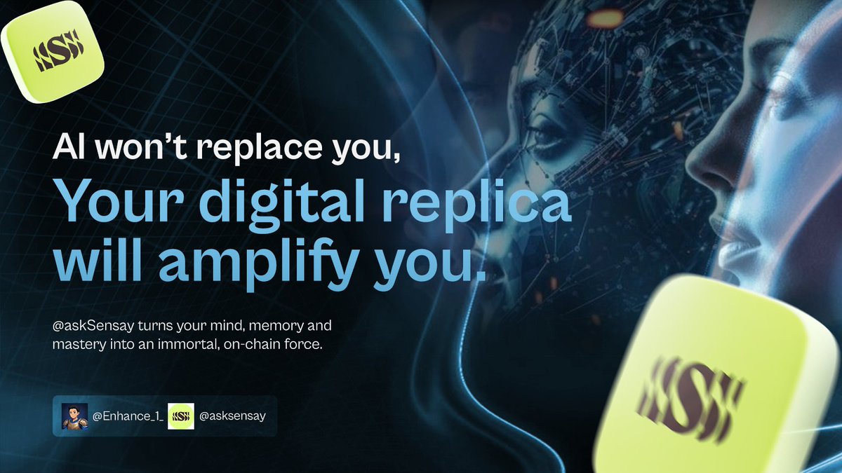 AI won’t replace you; your digital replica will amplify you.

@askSensay turns your mind, memory, and mastery into an immortal, on-chain force.
<a href="/scribble_dao/">Scribble.fren</a> #WWF