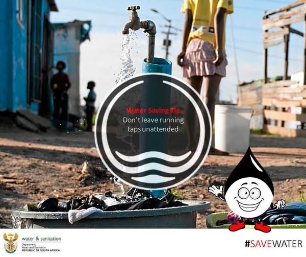 Please do not leave running taps unattended.   South Africa is a water-scarce country. Make every drop count!
#SaveWaterZA <a href="/GCIS_IRC/">Information Resource Centre</a> <a href="/GCISGauteng/">GCIS Gauteng Prov Office</a> <a href="/GovernmentZA/">South African Government</a> <a href="/GautengProvince/">Gauteng Provincial Gov</a> <a href="/GDCoGTA/">CoGTA</a> <a href="/gpgSocDev/">Social DevelopmentGP</a>
<a href="/GP_CommSafety/">GP Department of Community Safety</a> <a href="/GautengHealth/">Gauteng Health</a> <a href="/CityTshwane/">City of Tshwane</a>