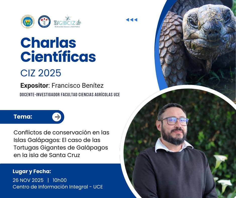 🐢🌋 ¡𝐍𝐮𝐞𝐯𝐚 𝐂𝐡𝐚𝐫𝐥𝐚 𝐂𝐢𝐞𝐧𝐭𝐢́𝐟𝐢𝐜𝐚 𝐂𝐈𝐙-𝟐𝟎𝟐𝟓!
Este 26 de noviembre te invitamos a explorar uno de los temas más relevantes para la conservación del archipiélago más emblemático del país.

#CharlasCientíficasCIZ #SomosCIZ #Galápagos #Conservación