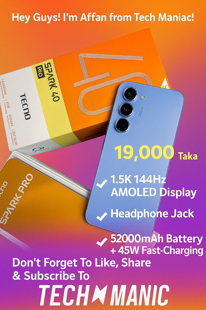 TechManiac2138's tweet photo. ১৯,০০০ টাকায় AMOLED + 144Hz! 😱Tecno Spark 40 Pro Unboxing &amp; Review 🔥 Budget Monster 2025!
 বাজেট ফোন বললে ভুল হবে! ��

Watch Full Video: https://t.co/B0sYOMWotw https://t.co/JuiHFVRuph