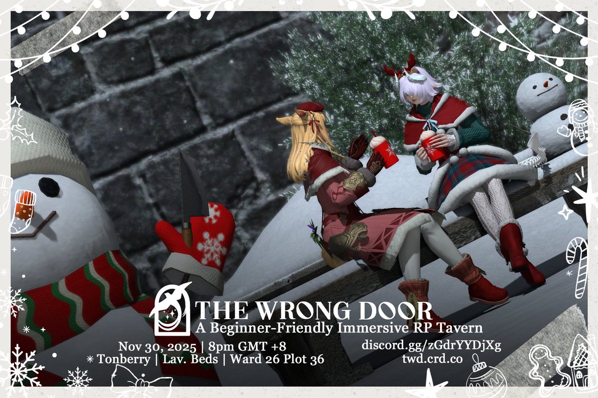 In this snow, won't you come share a sweet hot chocolate with us?

It's that time of the year, come over to <a href="/WrongDoorTavern/">Wrong Door</a> to celebrate.

Prebookings now open: tinyurl.com/WrongDoorXIV
Check out what we offer: twd.crd.co/#services 
Ton | LB | W26P36 | Nov 30th 8PM GMT +8
