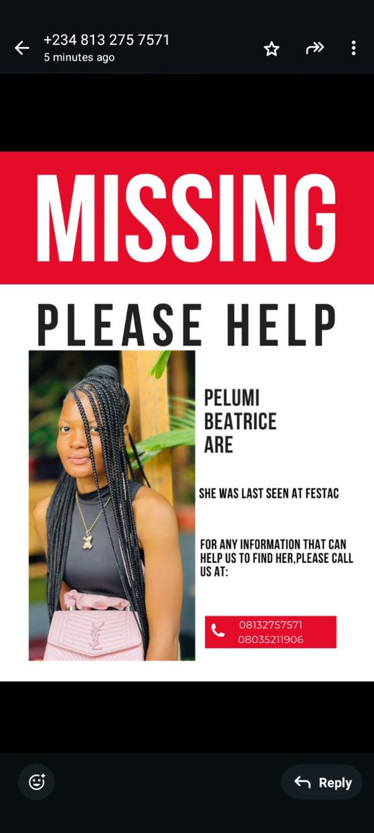 TheAjakeManger's tweet image. MISSING PERSON ALERT:

Please help bring Pelumi Beatrice home

Kindly Repost until she is found 🙏🙏🙏🙏