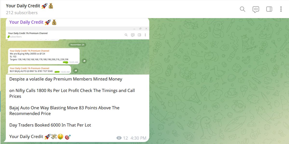 YourDailyCredit's tweet image. 24 Nov Trade
Longs - Tech M, Bajaj Auto, HDFC Bank, Nifty Calls
Shorts - Hindcopper, Godrej Prop
😍

#intradaytrading #momentumtrader #experiencedtrader #nismcertified #researchanalyst 
NOT A SEBI RA NOT RESPONSIBLE FOR PNL

t.me/Profitpulsepri…

youtu.be/977ye6yLdto