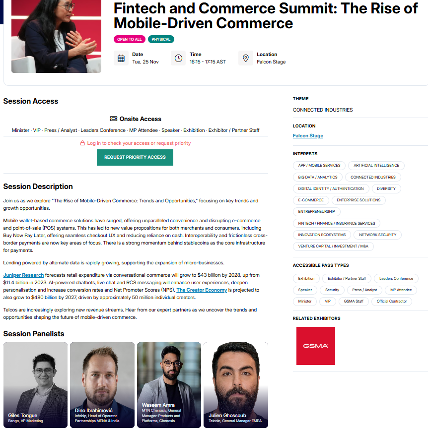 L1bertyLad's tweet image. Julien Ghossoub, the Middle East and Africa General Manager at @Telcoin, will be speaking on a panel discussing "The Rise of Mobile-Driven Commerce" at #MWC25's Fintech and Commerce Summit tomorrow. 

Alongside Julien, will be representatives from @bangodotcom, @Infobip, &amp;amp;