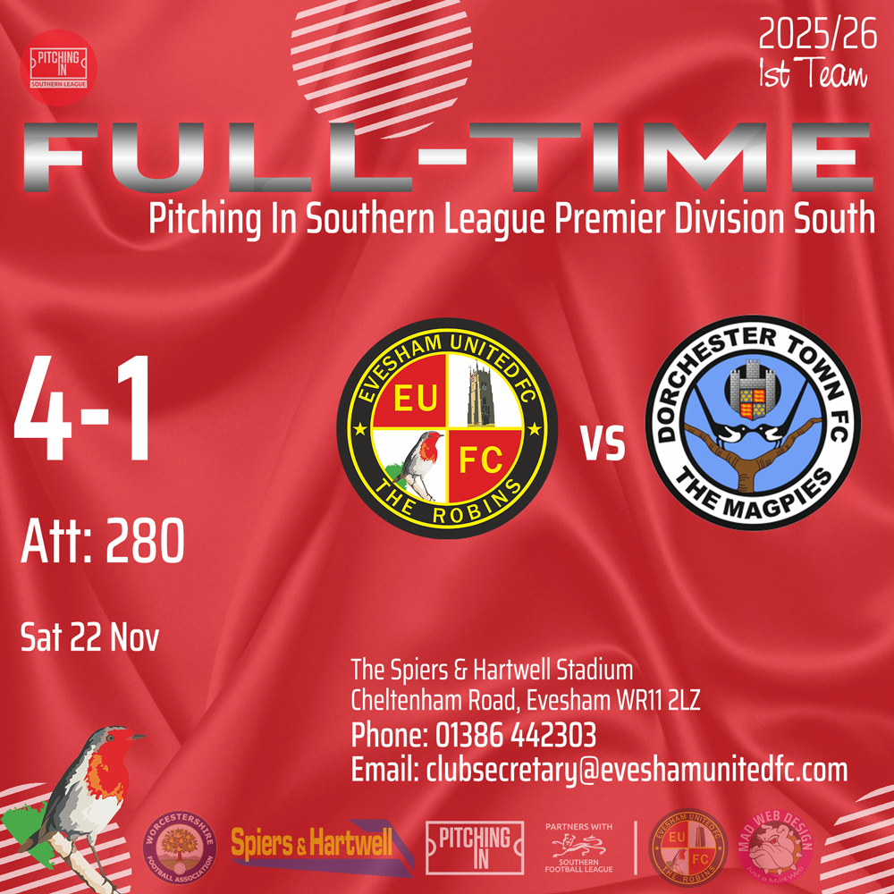 📝 Match Report &amp; 🗣️ Manager Mike Ford's post-match 🎙️ Interview ⤵️
⚽️ <a href="/EveshamUnitedFC/">Evesham United FC</a> 4-1 Dorchester Town FC
📆 Sat 22 Nov 🏆 <a href="/SouthernLeague1/">The Pitching In Southern Football League</a>
🌐 news.eveshamunitedfc.com/2025/11/24/rob…
🔴⚪️#TheRobins