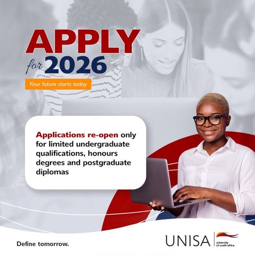 Applications are re-open for select undergraduate, honours, and postgraduate diploma programmes! Apply between 3/11 – 19/12/2025.
Check available qualifications 👇
🎓Undergraduate: zurl.co/XRjRd
🎓Honours &amp; Postgrad: zurl.co/kXkG6
#Unisa150andBeyond <a href="/GCIS_IRC/">Information Resource Centre</a>