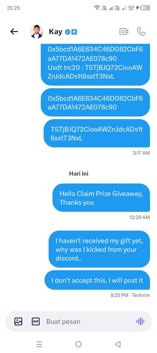 batmanzxt's tweet photo. What's wrong with you, I won the giveaway, but you didn't send the prize.
I will post this until everyone knows
@FrazierKay
I won't stop until you send the gift
SCAM GIVEAWAY
#SCAM #Giveaway https://t.co/SZiw3SkLof