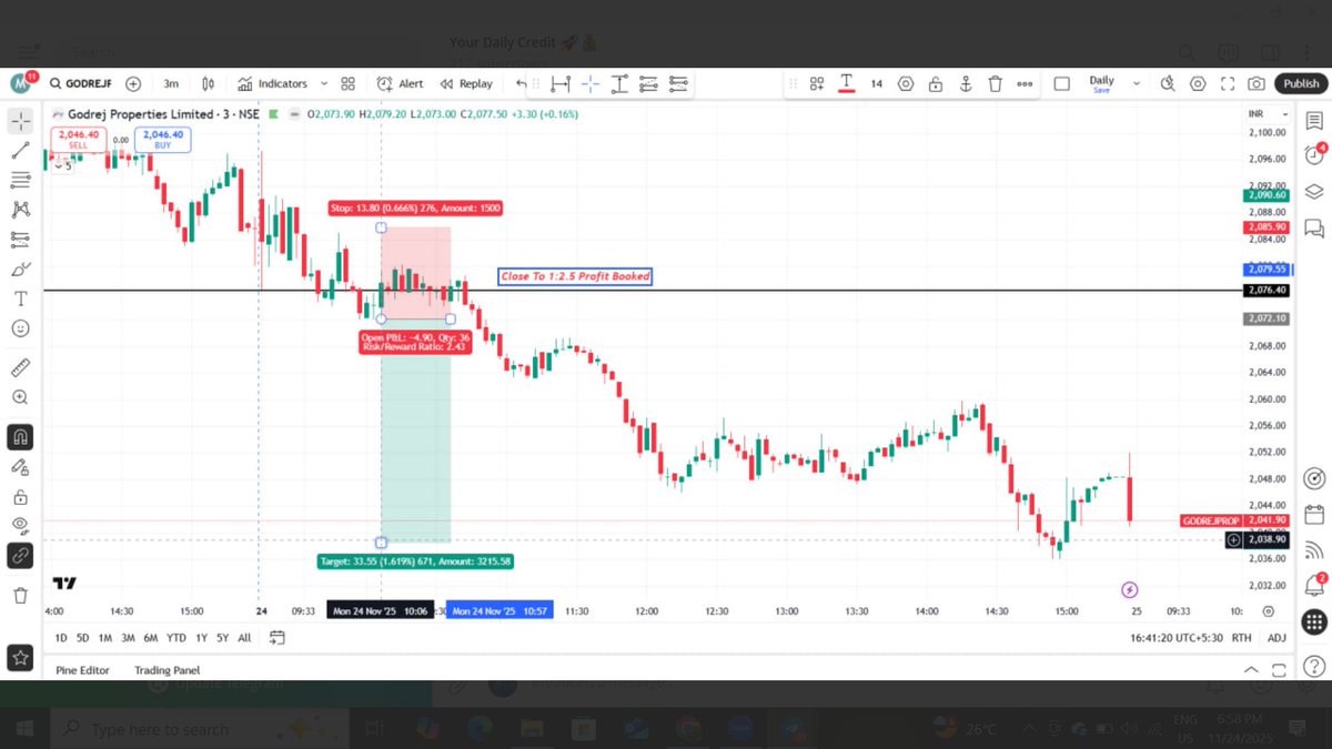 YourDailyCredit's tweet image. 24 Nov Trade
Longs - Tech M, Bajaj Auto, HDFC Bank, Nifty Calls
Shorts - Hindcopper, Godrej Prop
😍

#intradaytrading #momentumtrader #experiencedtrader #nismcertified #researchanalyst 
NOT A SEBI RA NOT RESPONSIBLE FOR PNL

t.me/Profitpulsepri…

youtu.be/977ye6yLdto