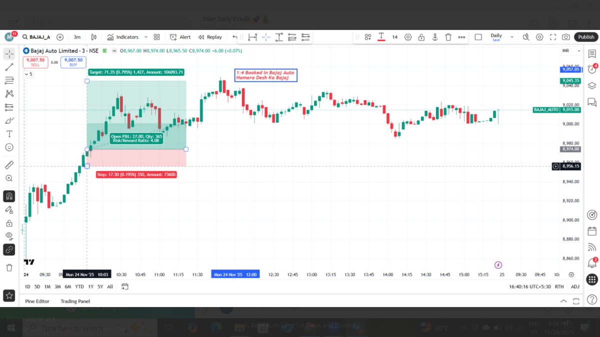 YourDailyCredit's tweet image. 24 Nov Trade
Longs - Tech M, Bajaj Auto, HDFC Bank, Nifty Calls
Shorts - Hindcopper, Godrej Prop
😍

#intradaytrading #momentumtrader #experiencedtrader #nismcertified #researchanalyst 
NOT A SEBI RA NOT RESPONSIBLE FOR PNL

t.me/Profitpulsepri…

youtu.be/977ye6yLdto