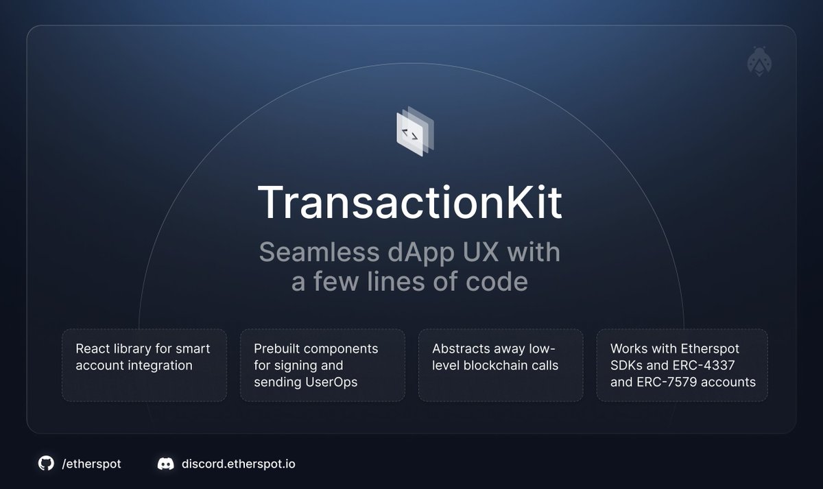 etherspot's tweet image. Smart-account features, wrapped in React.

Start today: etherspot.io/transactionkit/