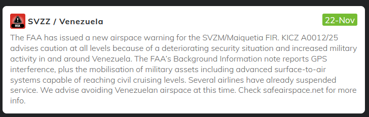 Notams for Venezuela.