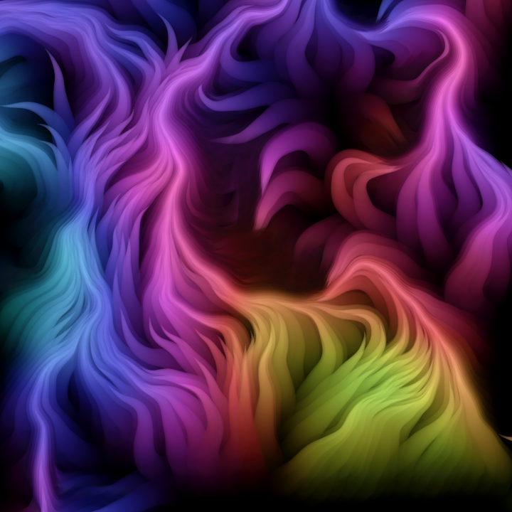 Hau_kun's tweet image. setup=_=&amp;gt;{createCanvas(W=720,W)
colorMode(HSB)
background(0)
noStroke()
for(y=0;y&amp;lt;W;y+=20)for(x=0;x&amp;lt;W;x+=20)for(d=0+!(X=x)+!(Y=y);d&amp;lt;99;d++)fill(noise(X/W,Y/W)*W%360,99-d/2,d,d/360)+circle(X+=cos(A=noise(X/180,Y/180)*9)*2,Y+=sin(A)*2,50-d/2)}
#つぶやきProcessing